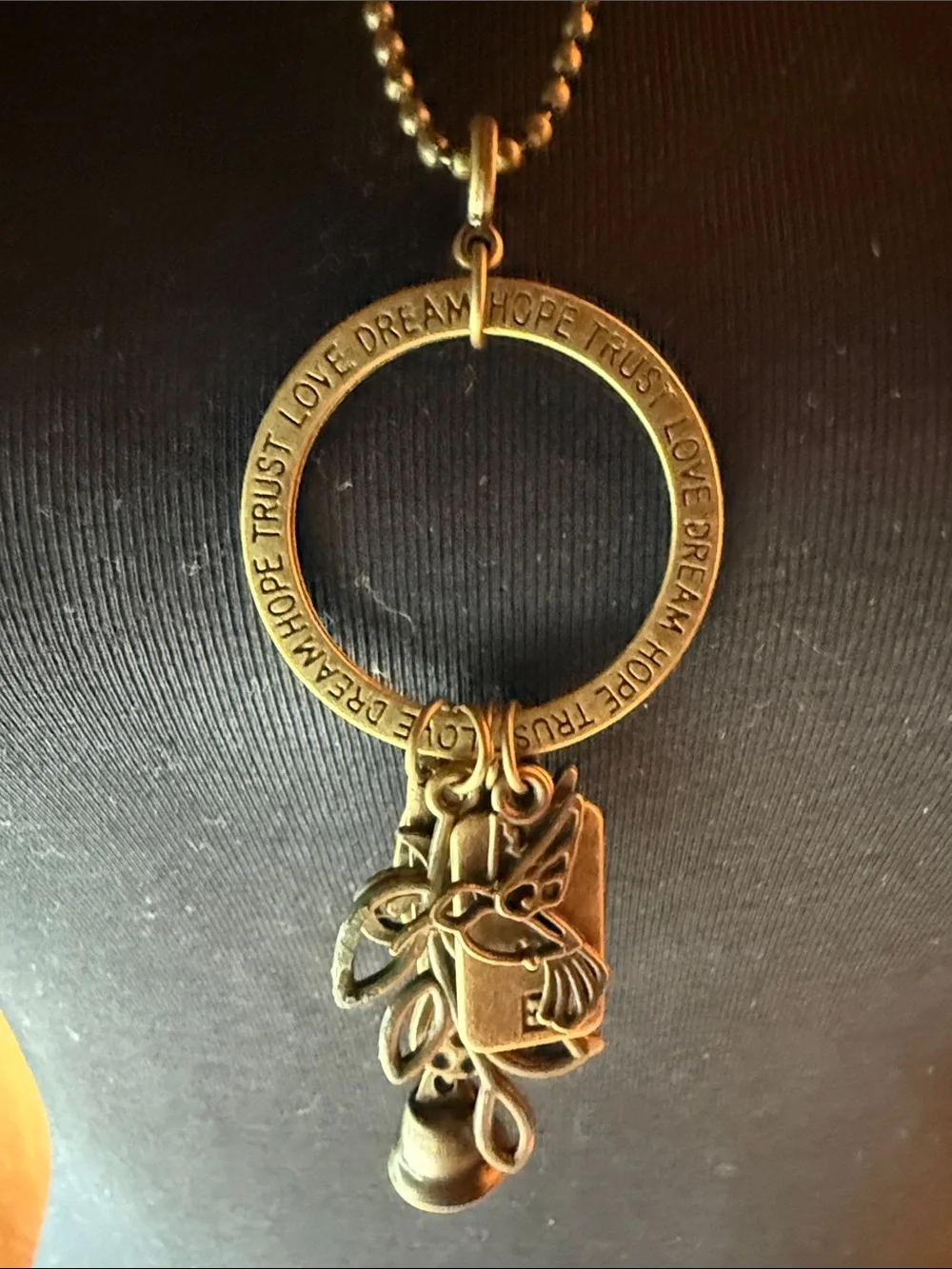 Vintage-Inspired Bronze Charm Pendant Necklace - Love/Dream/Trust